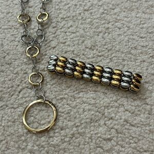 Two tone silver and gold necklace and bracelet set